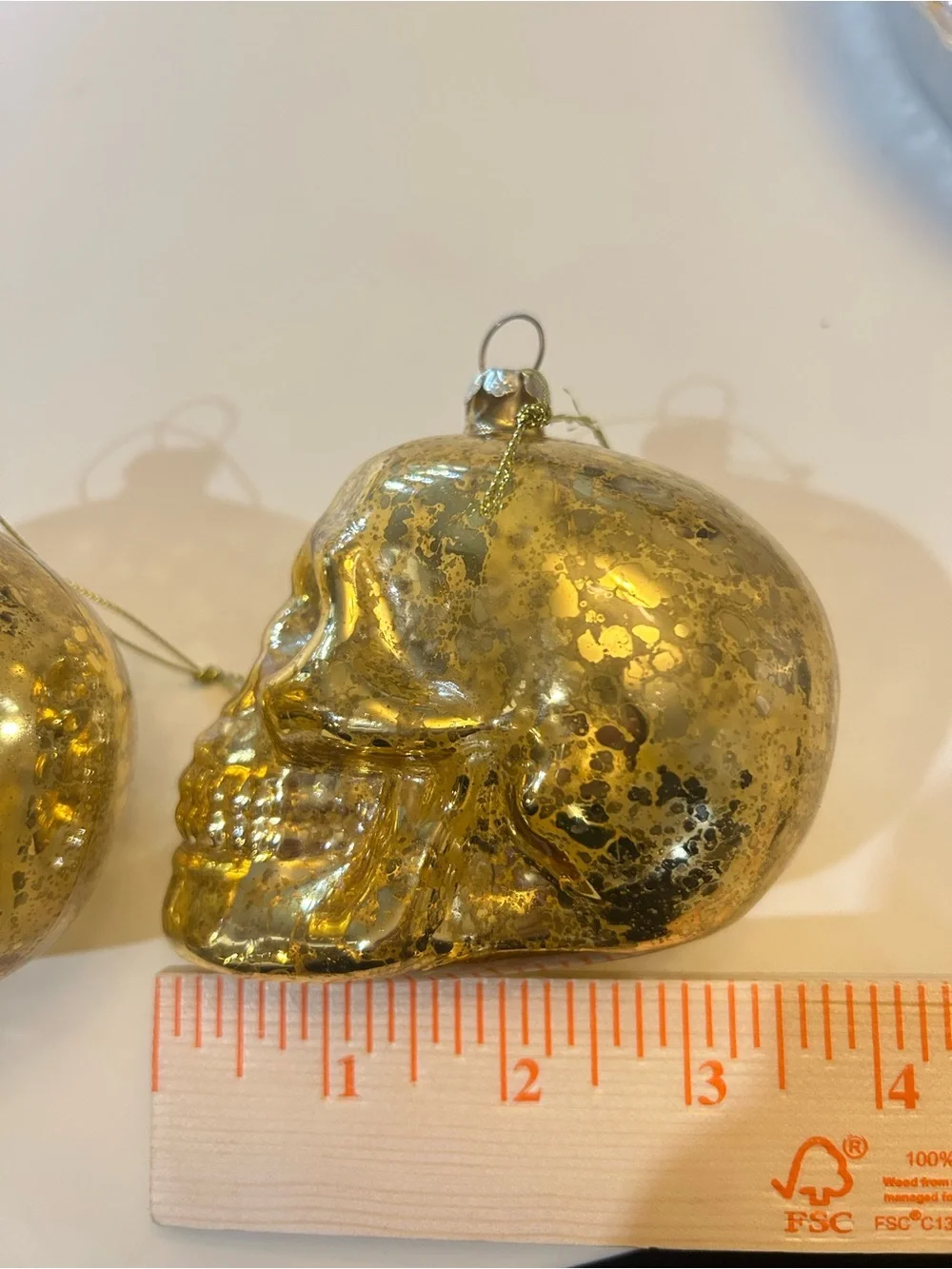 Gold Faux Mercury Glass Skull Ornaments Skeleton Christmas